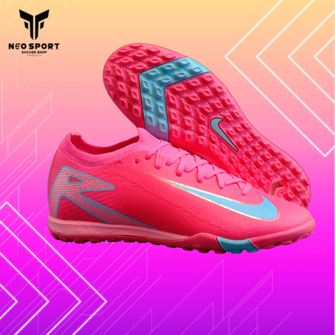  Giày Bóng Đá Cỏ Nhân Tạo Mercurial Vapor 16 Elite Bo Thun Hồng Đậm Logo xanh TF 