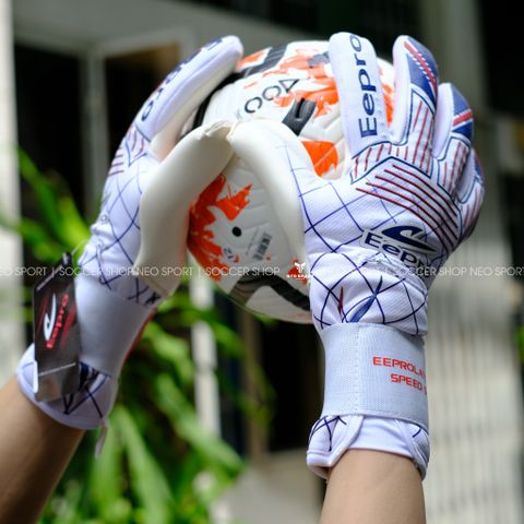  Găng Tay Thủ Môn Chính Hãng Thái Lan Eepro EG10D2 Speed Trắng sọc caro xanh 