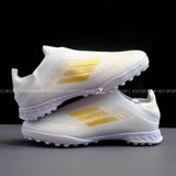  Giày Bóng Đá Cỏ Nhân Tạo F50 Trắng/Vàng đồng Không Dây Laceless Generation Pack TF 
