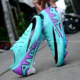  Giày Bóng Đá Cỏ Tự Nhiên Mercurial Air Zoom Vapor 15 Elite Bo Thun C1 Xanh Ngọc gót Tím FG 