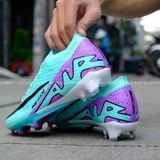  Giày Bóng Đá Cỏ Tự Nhiên Mercurial Air Zoom Vapor 15 Elite Bo Thun C1 Xanh Ngọc gót Tím FG 