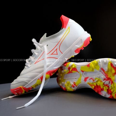  Giày Bóng Đá Cỏ Nhân Tạo Mizuno Morelia Neo 3 Sala Beta SF Bo Thun Trắng đế camo đỏ TF 