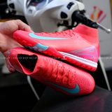  Giày Bóng Đá Cỏ Nhân Tạo Mercurial Superfly 10 cổ cao Đỏ Hồng Logo Xanh Ngọc TF 