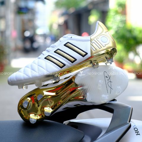  Giày Bóng Đá Cỏ Tự Nhiên Adipure 11Pro Toni Kroos Trắng Sọc Vàng FG 