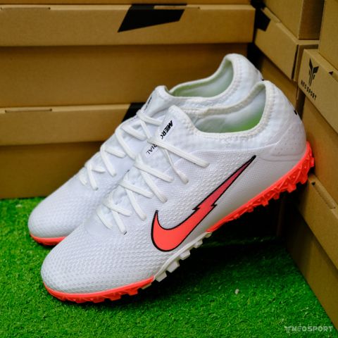  Giày Bóng Đá Cỏ Nhân Tạo Mercurial Vapor 13 Pro Bo Thun Trắng logo đỏ Loại 1 TF 