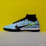  Giày Bóng Đá Cỏ Nhân Tạo Mercurial Air Zoom Superfly 9 Elite Cổ Cao Xanh Da Đế Đen TF 