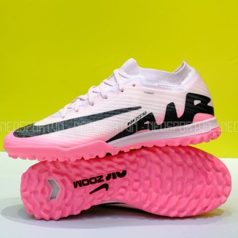  Giày Bóng Đá Cỏ Nhân Tạo Mercurial Vapor 15 Elite Airzoom Bo Thun Hồng Phấn Nhạt Đen TF 