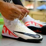  Giày Bóng Đá Cỏ Nhân Tạo Mercurial Vapor 15 Academy SF Trắng Gót Đỏ Đế Đen TF 