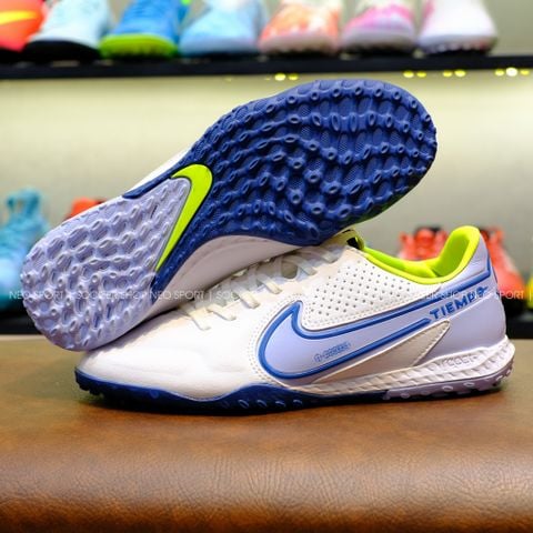  Giày Bóng Đá Tiempo 9 Pro Trắng Logo Xanh Da TF 