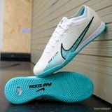  Giày Bóng Đá Futsal Mercurial Vapor Elite 15 Airzoom Bo Thun Trắng Đế Xanh Ngọc IC 