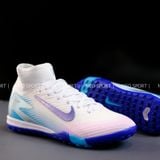  Giày Bóng Đá Cỏ Nhân Tạo Mercurial Superfly 10 Cổ Cao Trắng Đế Xanh Bích Hologram TF 