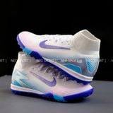  Giày Bóng Đá Cỏ Nhân Tạo Mercurial Superfly 10 Cổ Cao Trắng Đế Xanh Bích Hologram TF 