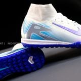  Giày Bóng Đá Cỏ Nhân Tạo Mercurial Superfly 10 Cổ Cao Trắng Đế Xanh Bích Hologram TF 