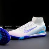  Giày Bóng Đá Cỏ Nhân Tạo Mercurial Superfly 10 Cổ Cao Trắng Đế Xanh Bích Hologram TF 