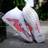  Giày Bóng Đá Cỏ Nhân Tạo Mercurial Zoom Vapor 15 Superfly 9 Elite Cổ Cao Trắng Logo Đỏ TF 