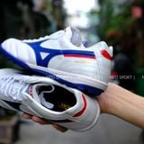  Giày Bóng Đá Chính Hãng Mizuno Morelia Trắng Logo Xanh Bích TF 