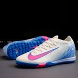  Giày Bóng Đá Cỏ Nhân Tạo Mercurial Vapor 16 Elite Bo Thun Trắng/Xanh Logo Hồng TF 