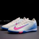  Giày Bóng Đá Cỏ Nhân Tạo Mercurial Vapor 16 Elite Bo Thun Trắng/Xanh Logo Hồng TF 