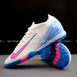  Giày Bóng Đá Cỏ Nhân Tạo Mercurial Vapor 16 Elite Bo Thun Trắng/Xanh Logo Hồng TF 