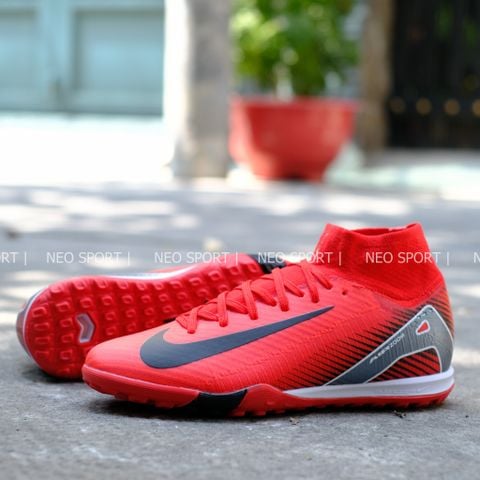  Giày Bóng Đá Cỏ Nhân Tạo Mercurial Superfly 10 Cổ Cao Đỏ/Gót Xám TF 