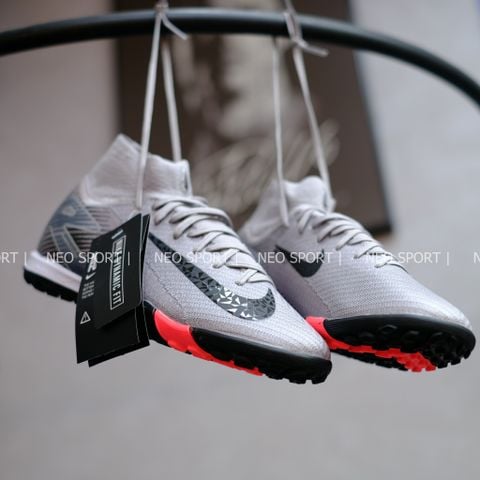  Giày Bóng Đá Cỏ Nhân Tạo Mercurial Superfly 10 Cổ Cao Full Xám TF 