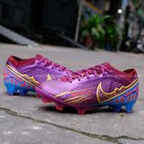  Giày Bóng Đá Cỏ Tự Nhiên Mercurial Air Zoom Vapor 15 Elite Mbappe Bo Thun Tím Gót Xanh Da FG 