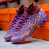  Giày Bóng Đá Cỏ Tự Nhiên Mercurial Air Zoom Superfly 9 Elite Mbappe Cổ Cao Tím Gót Xanh Da FG 