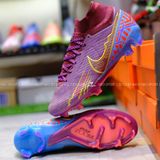  Giày Bóng Đá Cỏ Tự Nhiên Mercurial Air Zoom Superfly 9 Elite Mbappe Cổ Cao Tím Gót Xanh Da FG 