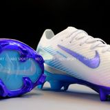  Giày Bóng Đá Cỏ Tự Nhiên Mercurial Vapor 16 Elite Bo Thun Trắng Xanh Hologram FG 