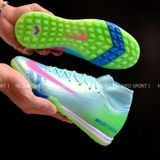  Giày Bóng Đá Cỏ Nhân Tạo Mercurial Superfly 10 Cổ Cao Cosmic Xanh Ngọc/Hồng TF 