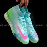  Giày Bóng Đá Cỏ Nhân Tạo Mercurial Superfly 10 Cổ Cao Cosmic Xanh Ngọc/Hồng TF 