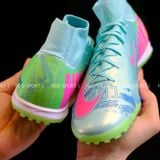 Giày Bóng Đá Cỏ Nhân Tạo Mercurial Superfly 10 Cổ Cao Cosmic Xanh Ngọc/Hồng TF 