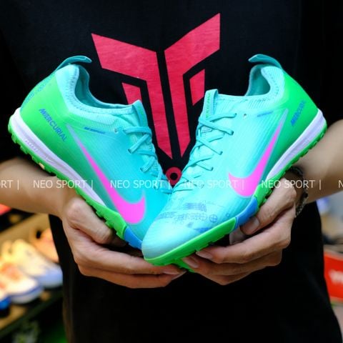  Giày Bóng Đá Cỏ Nhân Tạo Mercurial Vapor 16 Pro Bo Thun V3 Xanh Ngọc/Hồng TF 