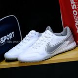  Giày Bóng Đá Cỏ Nhân Tạo Tiempo 9 Pro bo thun Trắng Gót Xám TF 