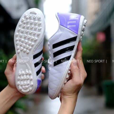  Giày Bóng Đá Cỏ Nhân Tạo 3 sọc 11Pro NEO Da sần Trắng Tím TF 