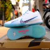  Giày Bóng Đá Futsal Mercurial Vapor 15 Pro Airzoom Bo Thun Trắng Logo Tím Đế Xanh Da IC 