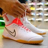  Giày Bóng Đá Futsal Tiempo 10 Trắng đế vàng lưỡi gà đỏ IC 