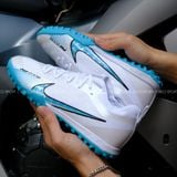  Giày Bóng Đá Cỏ Nhân Tạo Mercurial Vapor 15 Pro Airzoom Bo Thun Trắng Đế Xanh Da TF 