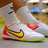  Giày Bóng Đá Cỏ Nhân Tạo Tiempo 9 Pro bo thun Trắng gót Cam, Đế Hai Màu TF 