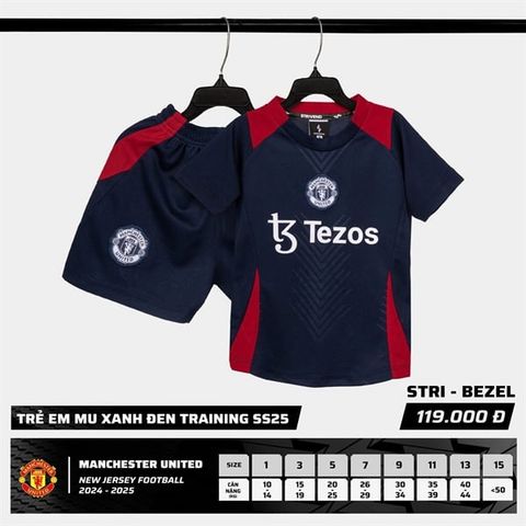  Bộ Quần Áo Bóng Đá Trẻ Em - MU Training C1 Xanh Đen 