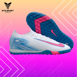  Giày Bóng Đá Cỏ Nhân Tạo Mercurial Vapor 16 Elite Bo Thun Trắng/Xanh Logo Hồng TF 