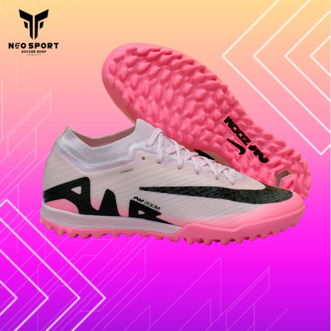  Giày Bóng Đá Cỏ Nhân Tạo Mercurial Vapor 15 Elite Airzoom Bo Thun Hồng Phấn Nhạt Đen TF 