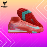  Giày Bóng Đá Cỏ Nhân Tạo Mercurial Superfly 10 cổ cao Đỏ Hồng Logo Xanh Ngọc TF 