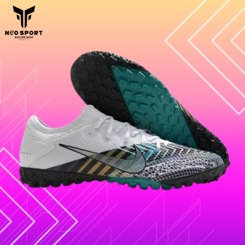  Giày Đá Banh Cỏ Nhân Tạo Mercurial Vapor 13 Pro MDS003 CR7 bo thun F1 Trắng Đen TF 