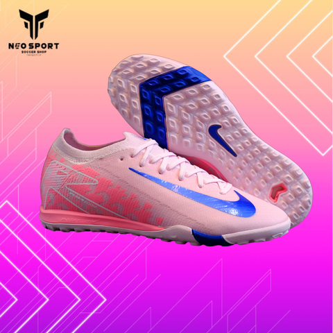  Giày Bóng Đá Cỏ Nhân Tạo Mercurial Vapor 16 Elite Bo Thun Hồng Phấn Nhạt Logo Xanh TF 