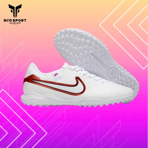  Giày Bóng Đá Cỏ Nhân Tạo Tiempo 10 Pro Bo Thun Trắng Vạch Đỏ TF 