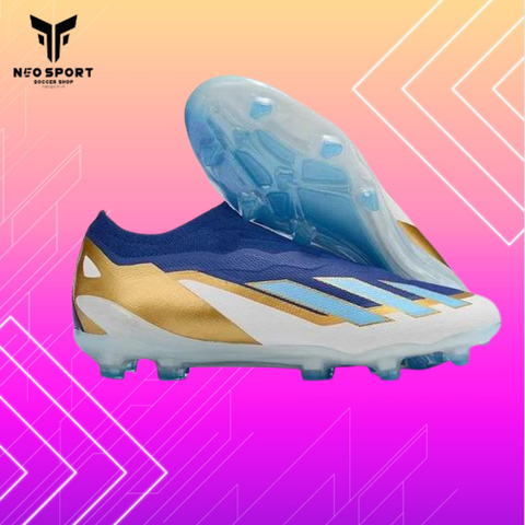  Giày Bóng Đá Cỏ Tự Nhiên Adidas X Crazyfast Elite Messi Xanh Navy Trắng không dây Laceless FG 