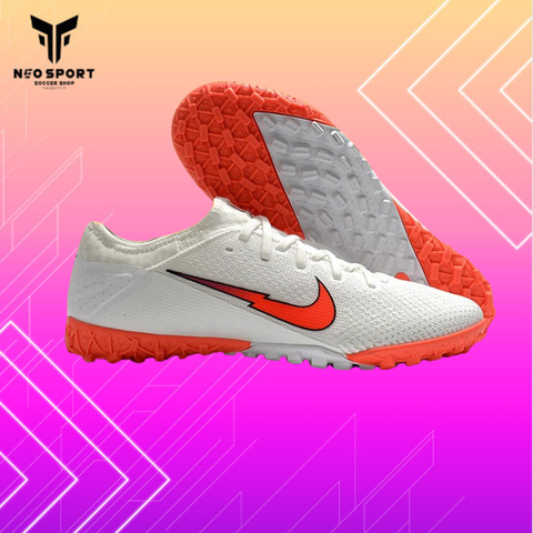  Giày Bóng Đá Cỏ Nhân Tạo Mercurial Vapor 13 Pro Bo Thun Trắng logo đỏ Loại 1 TF 