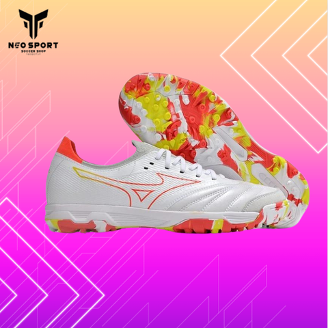  Giày Bóng Đá Cỏ Nhân Tạo Mizuno Morelia Neo 3 Sala Beta SF Bo Thun Trắng đế camo đỏ TF 