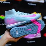  Giày Bóng Đá Cỏ Nhân Tạo Mercurial Superfly 10 Cổ Cao Xám Xanh Logo Hồng TF 